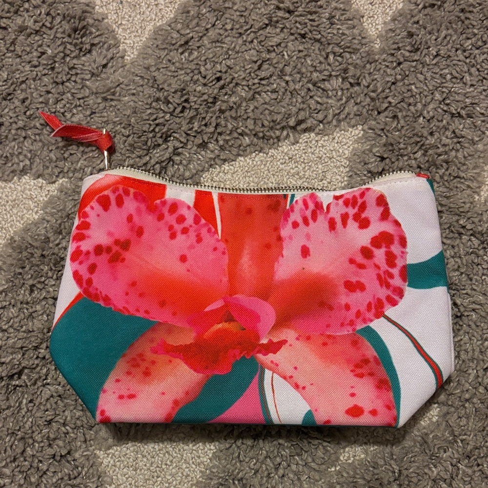 Neiman Marcus Floral Pink and Red Women's Cosmetic Bag